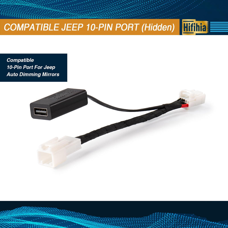 Dash Cam Power Adapte (10-Pin Type D) for Jeep/Dodge/RAM/Chrysler 2019+, Connects to Rearview Mirror Plug & Play, Built-in USB Power Source, Easy to Install.