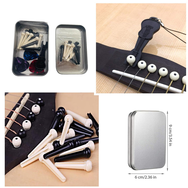 14pcs 6 String Acoustic Guitar Bridge Saddle and Pins Sets,with 3 Guitar Picks and Stainless Steels Pin Puller, 1Guitar Accessories Box 14pcs Bridge Saddle+Stainless steels Pin Puller