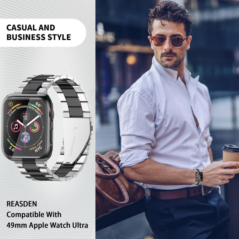 49mm (Series Ultra/Ultra 2) Compatible With Apple Watch Band and Case Iwatch Series Ultra/Ultra 2 SE Men Women Classic Executive Classy Stainless Steel Metal Business