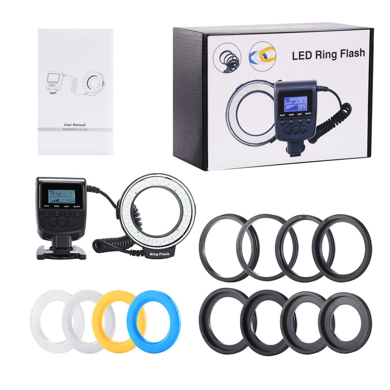 [AUSTRALIA] - Ring Flash, Emiral 48 Macro LED Flash Light with LCD Display Power Control, Adapter Rings and Flash Diffuser for Canon, Nikon DSLR Cameras 