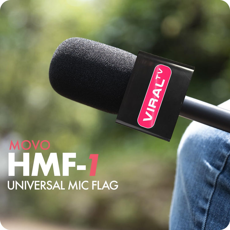 Movo WMX-HM Wireless Interview Microphone Adapter w/Mic Flag and Mic Stand - Compatible with DJI Mic, Rode Wireless GO, Hollyland Lark, and More - for Podcasting, Interviews, and Content Creation