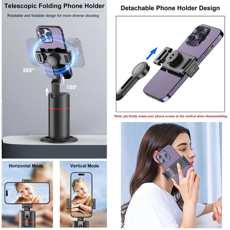 Auto Face Tracking Tripod 360° Rotation - Auto Tracking Phone Holder with Remote, Smart Shooting Phone Stand Moving Tripod for iPhone Content Creator Essentials for Video Vlog Live Stream, No App