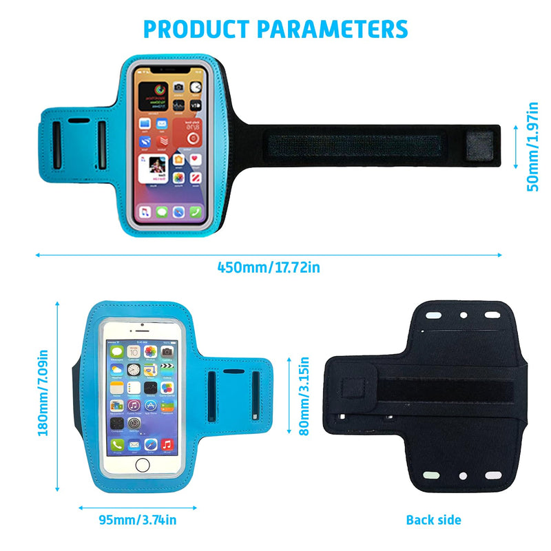 Sports Arm Phone Holder - Universal Fit for iPhone 11-15 Pro Max/XR/8-6s Plus & Galaxy A/S/Note (Up to 7"), Sweatproof Running Gym Fitness Armband, 7" Blue 7-blue