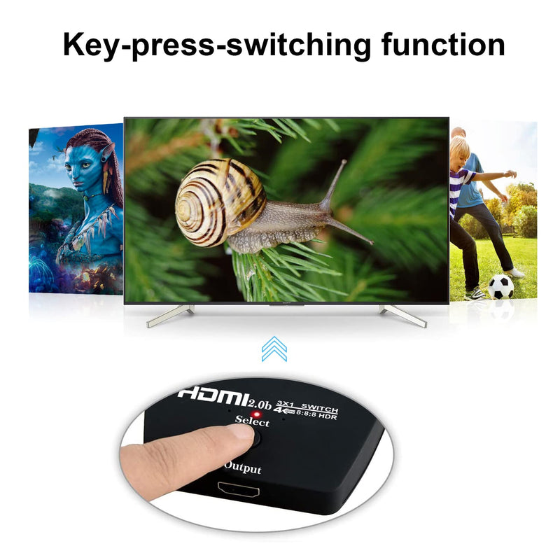 4K@60Hz HDMI Switch, NEWCARE HDMI Switch 3 in 1 Out, 3-Port HDMI Switcher Selector, Supports 4K, 3D, HDCP2.2, HDMI2.0, HDR, for Fire Stick 4K, HDTV, PS4/5, Game Consoles, PC