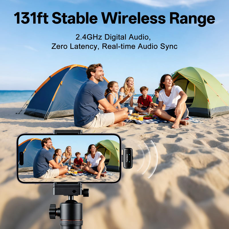 [AUSTRALIA] - Mini Wireless Lavalier Microphone for iPhone ipad Android, Noise Reduction and Mute, 33h Charging Case, AI Voice Changer, 131FT Range, Mini Lapel Mic for Video Recording, Vlogging, YouTube Mic Mini (2TX+1 C RX+1 Lightning RX+Charging Case 