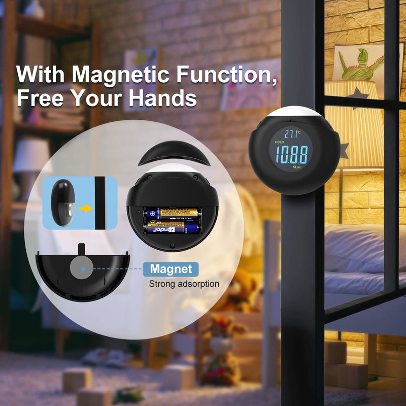 [AUSTRALIA] - Light Meter Digital Illuminance Meter Handheld Ambient Measurer with 360° Detector, Measurer with Range up to 200,000 lux with LCD Display, Light Meter for Factories, Warehouses, Offices balck 
