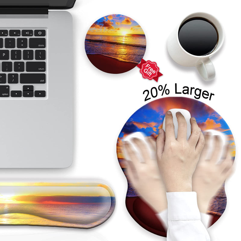 Mouse Pad and Keyboard Wrist Rest Support, with Non-Slip PU Base,Gel Mouse Pad with Coaster,Pain Relief for Gaming, Computer,Office -Sunset Beach B-Sunset Beach