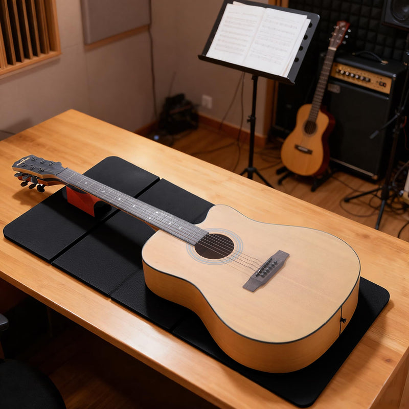 MABOZOO Foldable Guitar Work Mat and Wooden Neck Rest, 0.5 Inch Thick Guitar Repair Mat and Support for Repair, Repair and Maintenance Kit Tool for Guitar Bass, Acoustic, Banjo Mandolin Ukulele