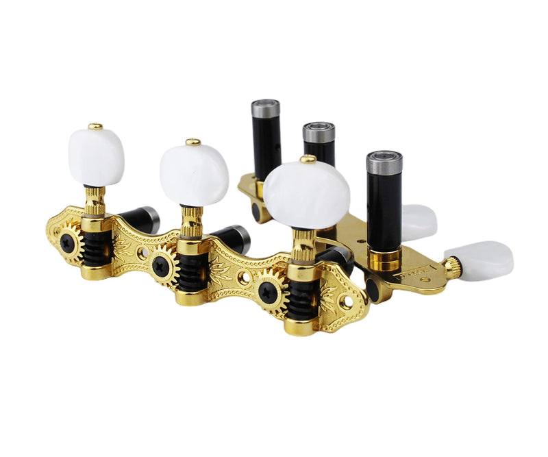 [AUSTRALIA] - Guyker Classical Guitar Tuners, 1:18 Ratio Open Frame Style Acoustic Guitar Tuning Keys Steel String Pegs Machine Heads 2 Planks (3+3) (Gold, Oval White Jade Button) 