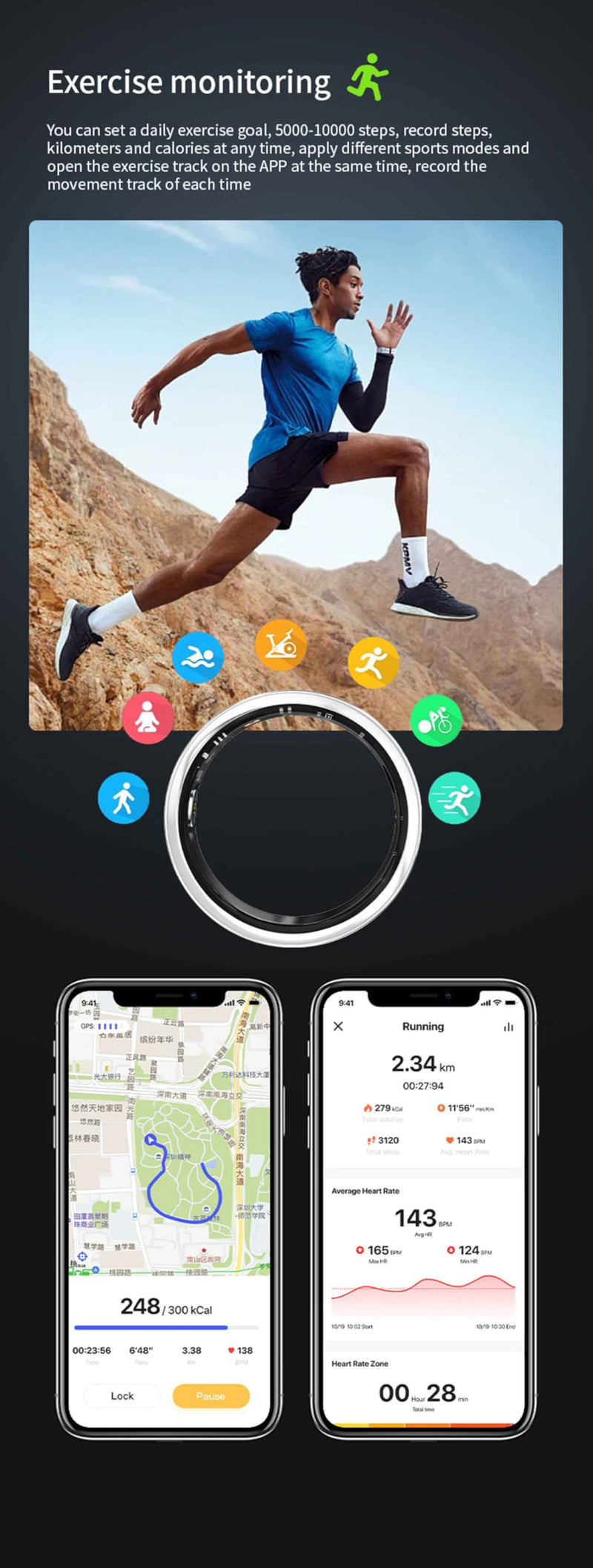 Smart Ring, Heart Rate and Blood Pressure Rings for Women Men w/Sleep Blood Oxygen Monitor IP68 Waterproof Fitness Tracker Ring Pedometer Calories Step Counter, Black #11 #11(C=64.7mm)