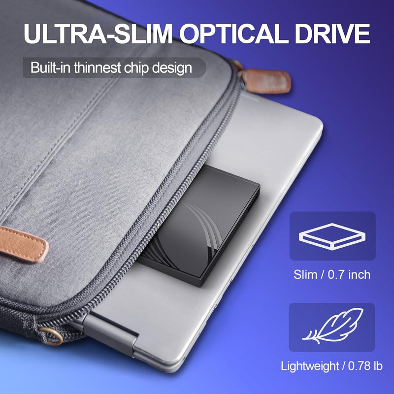 [AUSTRALIA] - BPAKDU External CD/DVD Drive for Laptop with Carrying Case,DVD Player for Laptop,Portable CD Burner with 4 USB Ports, 2 TF/SD Card Slots,CD Disk Drive Player Reader Write Black 
