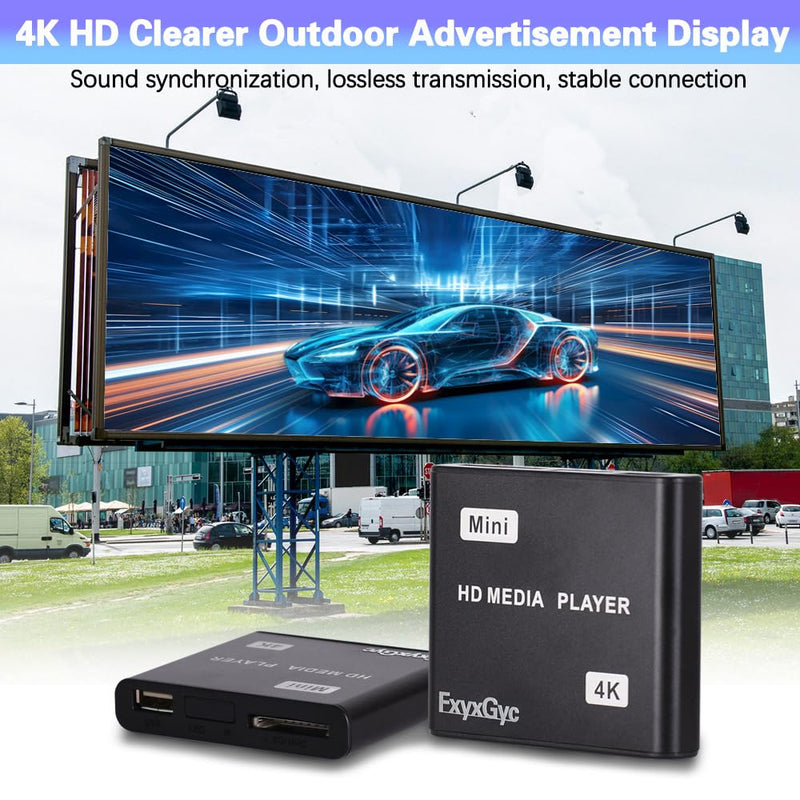 [AUSTRALIA] - HDMI Media Player, 4K Ultra HD Digital Media Player, Supports USB Drive, SD Card, 4K@30Hz Output,H.265/H.264/AVC Decoding MP4/MKV/MP3/TS/Rmvb/Mov/JPG for Advertising Playback Multimedia TV Playback. Deep black 