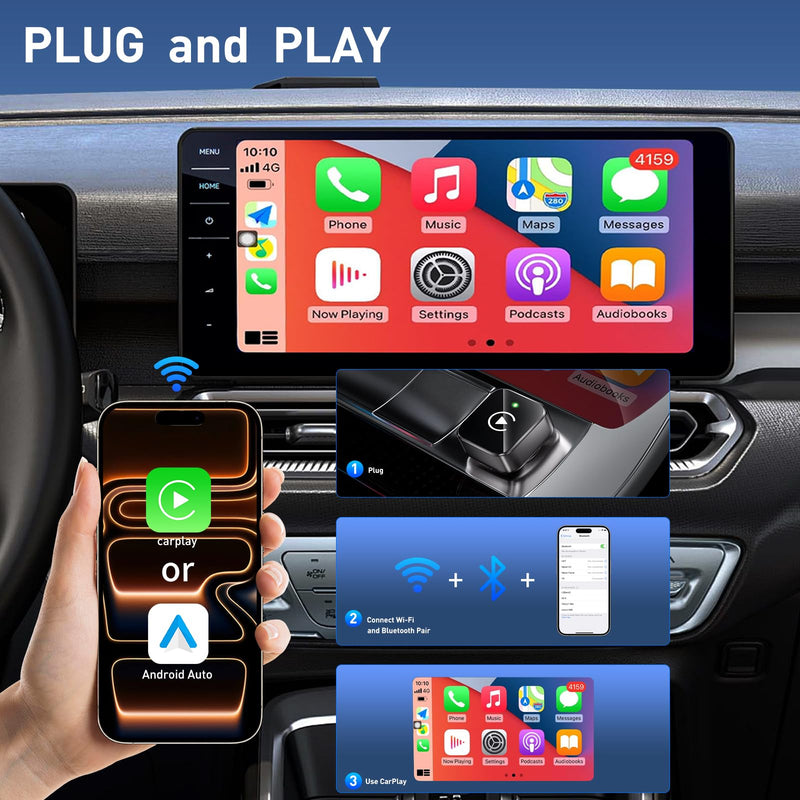 iGENJUN Wireless CarPlay Adapter 2026 Upgrade Mini Design, USB/USB-C Plug & Play Converts CarPlay to Wireless - Easy Use Fast Stable Connection Car Play for iPhone & Android Black