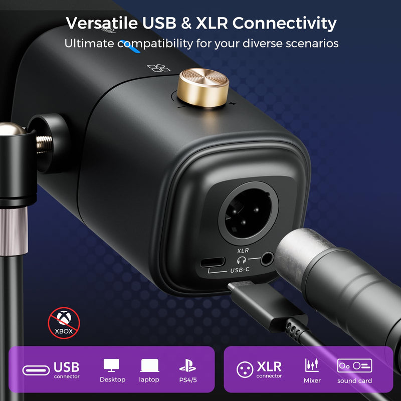 NearStream AM25X Gen2 XLR/USB Condenser Microphone with Noise Canceling/Volume Control/Headphone Jack/Mute, Podcast Microphone for PC/Audio Mixer, Desktop Mic for Stream/Podcast/Gaming/Music Record AM25X XLR/USB Mic with Desk Stand