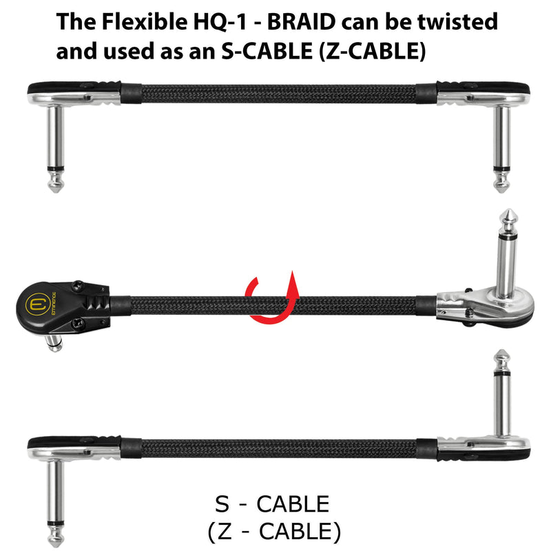 [AUSTRALIA] - 4 Inch x3 + 12 Inch x3 -Audioblast HQ-1 Braid (Black) - Flexible - Dual Shielded (100%) - Instrument Effects Pedal Patch Cable w/Low-Profile, R/A Pancake TS (6.35mm) Plugs & Dual Staggered Boots 