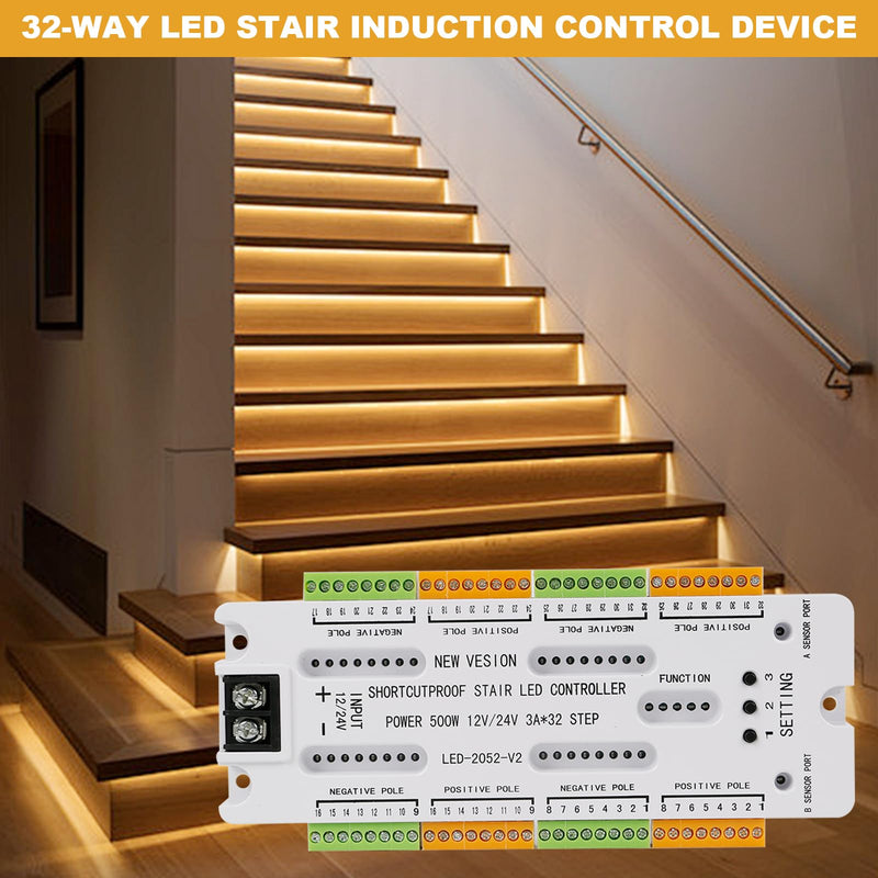 XLSBZ LED Stair Lighting Controller with Motion Sensor, 5 Modes, 32 Levels, Stair Light Control, LED Stair Light Controller