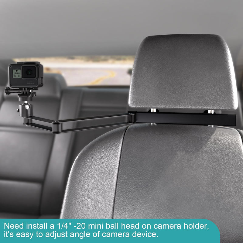 Mippko Car Headrest Camera Holder,2-Stage Aluminum Alloy Extension Foldable Arm, Double 1/4"-20 Threaded Screw Compatible with GoPro/Insta 360 / DJI OSMO Pocket3 / Mevo Start/DSLR/iPhone