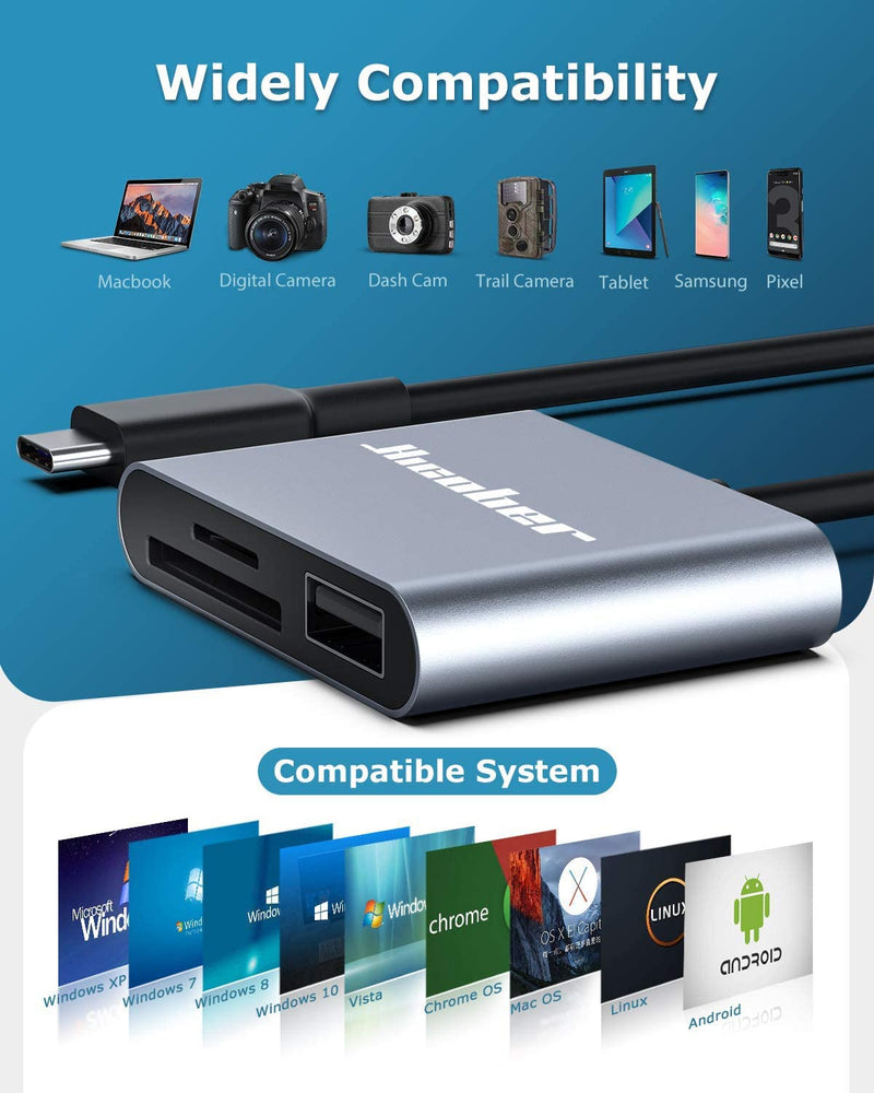 Hicober USB C to SD Card Reader, Micro SD Memory Card Reader, Type C to SD Card Reader Adapter 2TB Capacity for MacBook Camera Android Windows Linux and Other Type C Device-Space Grey Space Grey