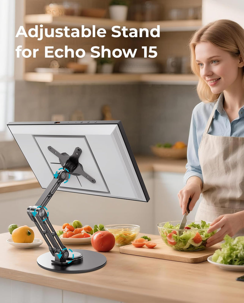 15.6 Inch Digital Calendar VESA Mount Stand, Aluminum Stand with 360° Rotation, Adjustable Height and Angle for Landscape/Portrait Screen - Black