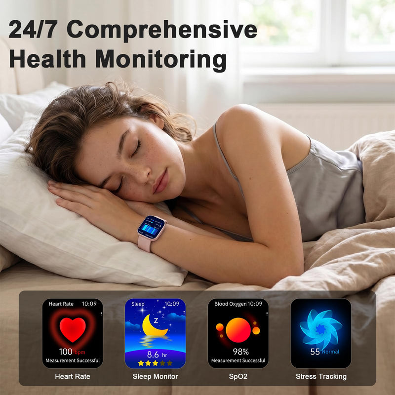 MFVLP Smart Watch for Women, 1.85" HD Fitness Tracker Rose Gold | Answer/Make Calls, for Android & iPhone, Heart Rate/Sleep/Sports Monitor Smartwatch, IP68 Waterproof