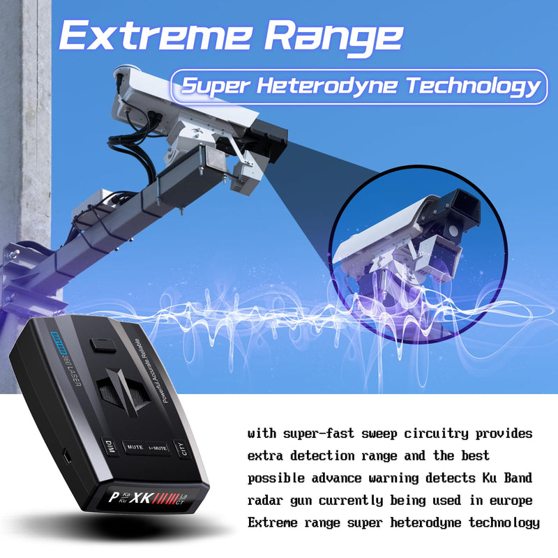 RAD1000 Laser/Radar Detector for Cars with Suction Cup Mount - X/K/Ka/KU/ST/CT Band & Laser Detection, Long Range Detection, VG-2 Immune, Mute Memory, Led Display, Multi-Mode, Great Gifts