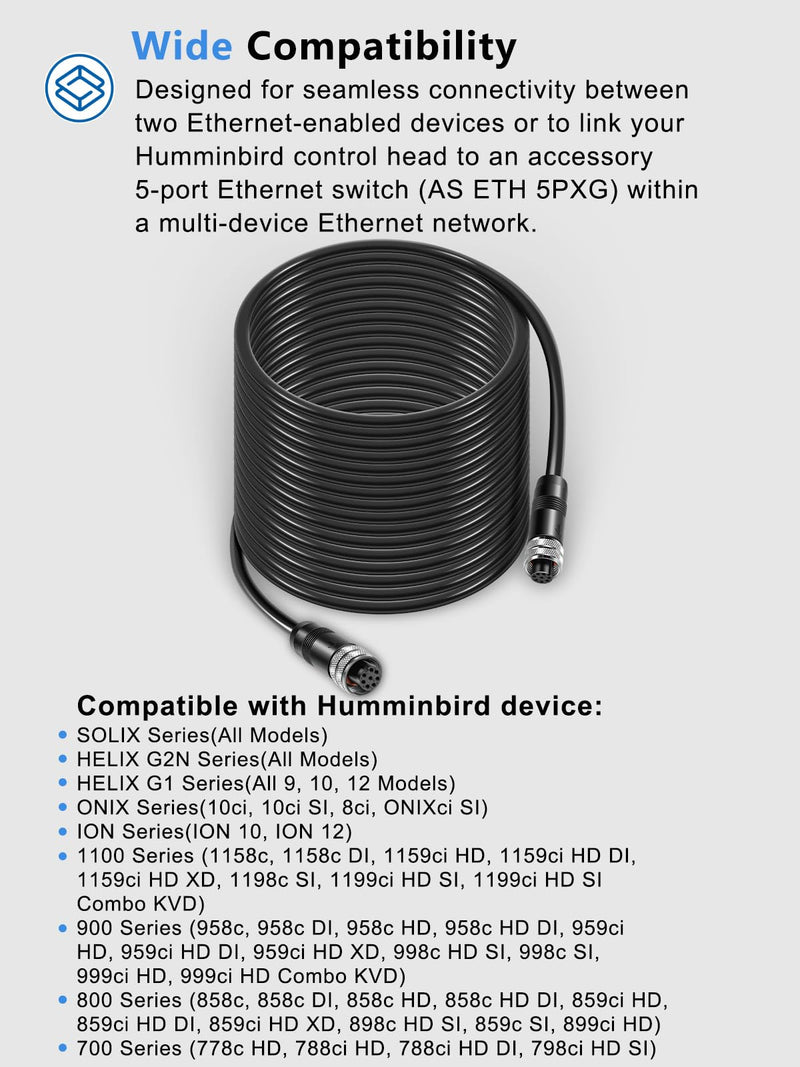 Replacement for Humminbird 720073-4 AS EC 30E Ethernet Cable,30 Feet Female to Female Ethernet Cord, Compatible with SOLIX, HELIX G2N, HELIX G1, ONIX, ION, 1100, 900, 800, 700 Series (30 Feet) AS EC 30E 30-Feet