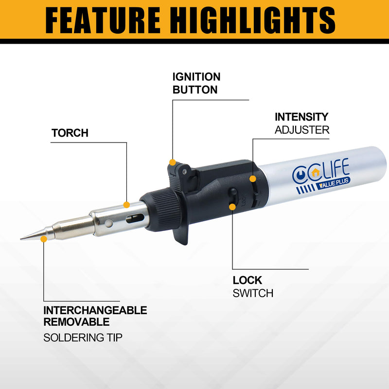CCLIFE Soldering Iron Set Gas Soldering Iron 13 Butane Soldering Iron with Flux Soldering Wire Soldering Set for Soldering, Hot Cutting, Welding, Pyrography, Wood Engraving, Jewellery Making (Upgrade) Gas soldering iron (upgrade)