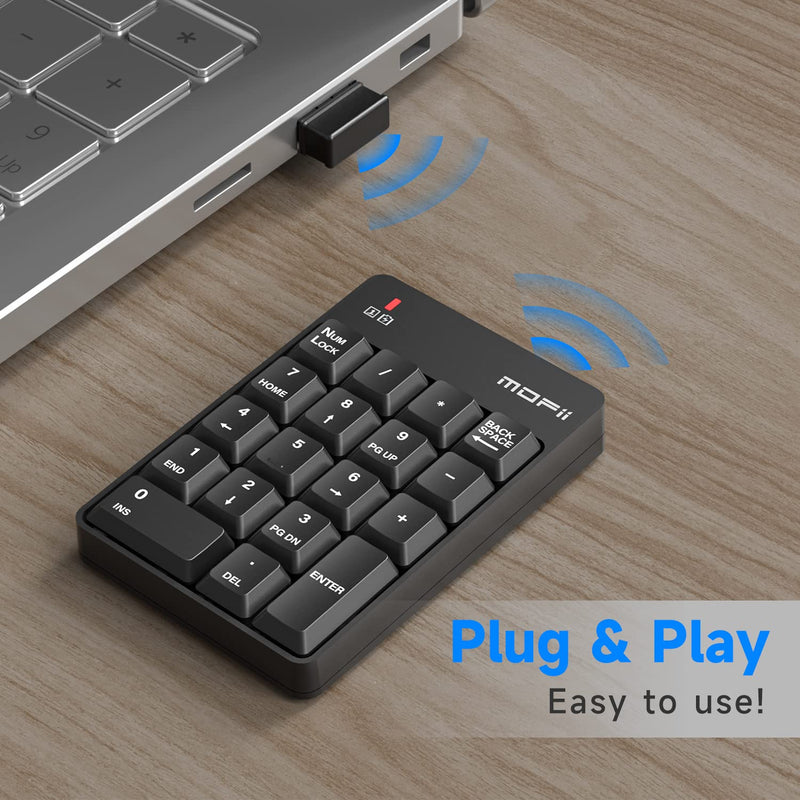 [AUSTRALIA] - MOFII Wireless Number Pad - 2.4G Numeric Keypad Silent 19 Keys USB Keypads, Portable Financial Accounting Numpad 10 Key for Laptop/Notebook/Surface Pro/PC - Black Wireless Black kaypad 
