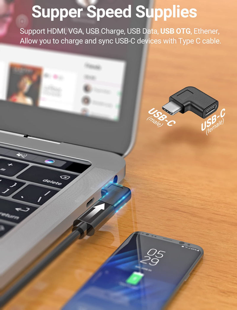 URWOOW USB C Right Angle Adapter,90 Degree USB C to USB Type-C Male to Female Adapter Convertor Extension, for Laptop & Tablet & Mobile Phone (2 Pack). 2 pack