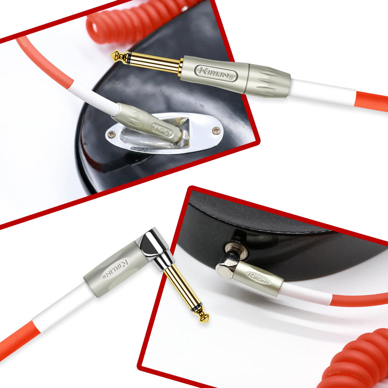 KIRLIN Cable Kirlin IMK-202PFGL-30/RDF-Straight Premium Coil Instrument Cable, Red Translucent PVC Jacket-30ft, 1/4" Mono Plug, Straight to Right Angle, (IMK-202PFGL-30/RDF)