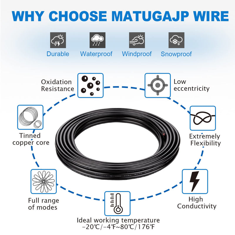 Matugajp 18 AWG 2 x 0.75 mm² 10 m Electric Cable, 2-Core Extension Cable UL2464, 5 V / 12 V / 24 V / 300 V Oxygen-Free Multi-Strand Tinned Copper Cable, Landscape Wire, LED Lights for Cars, Outdoors 10 metres 2 x 0.75 mm²