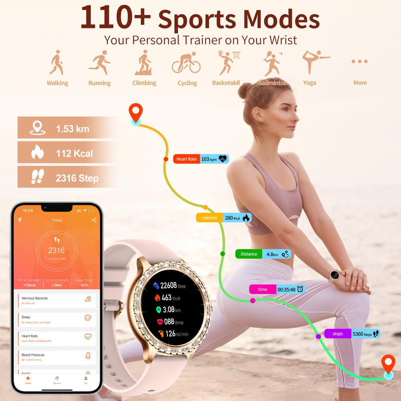 Smart Watches for Women (Answer/Make Call),120+ Sport Fitness Tracker Smartwatch for Android iOS,1.32" HD Screen with Heart Rate/Blood Oxygen/Sleep Monitor/AI Voice Watches for Women,3 Straps