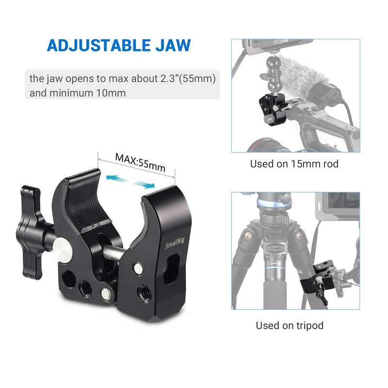 [AUSTRALIA] - SMALLRIG Super Clamp with 1/4"-20 Thread Holes, 3/8"-16 Locating Pin for ARRI Standard, T-Shaped Wingnut and Rubber Pads 