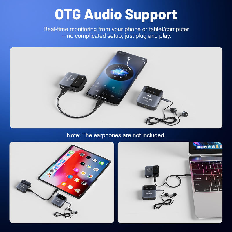 MELONARE Portable Wireless in Ear Monitor System with Charging Case PM-2 | Wireless Audio Transmitter and Receiver, 24bit/48kHz Audio, Mono/Stereo Switch, OTG Input, Live Shows, Studios, Bands