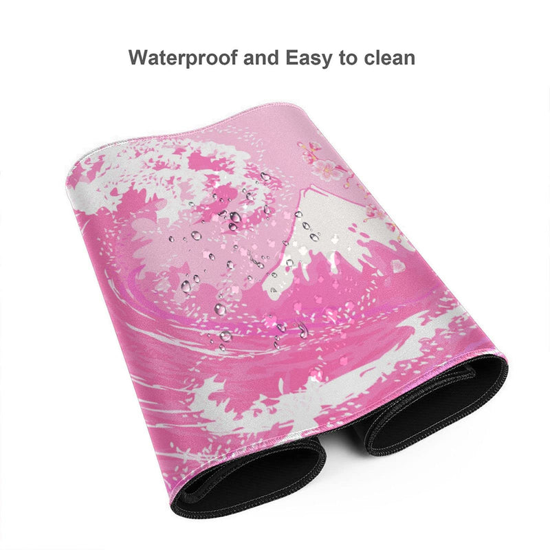 Pink Japanese Wave Cherry Blossom Gaming Mouse Pad XL, Large Non Slip Rubber Mousepad, Stitched Edges Desk Pad, Long Extended Mice Pad,31.5'' X 11.8'' Pink Japanese Wave Cherry Blossom