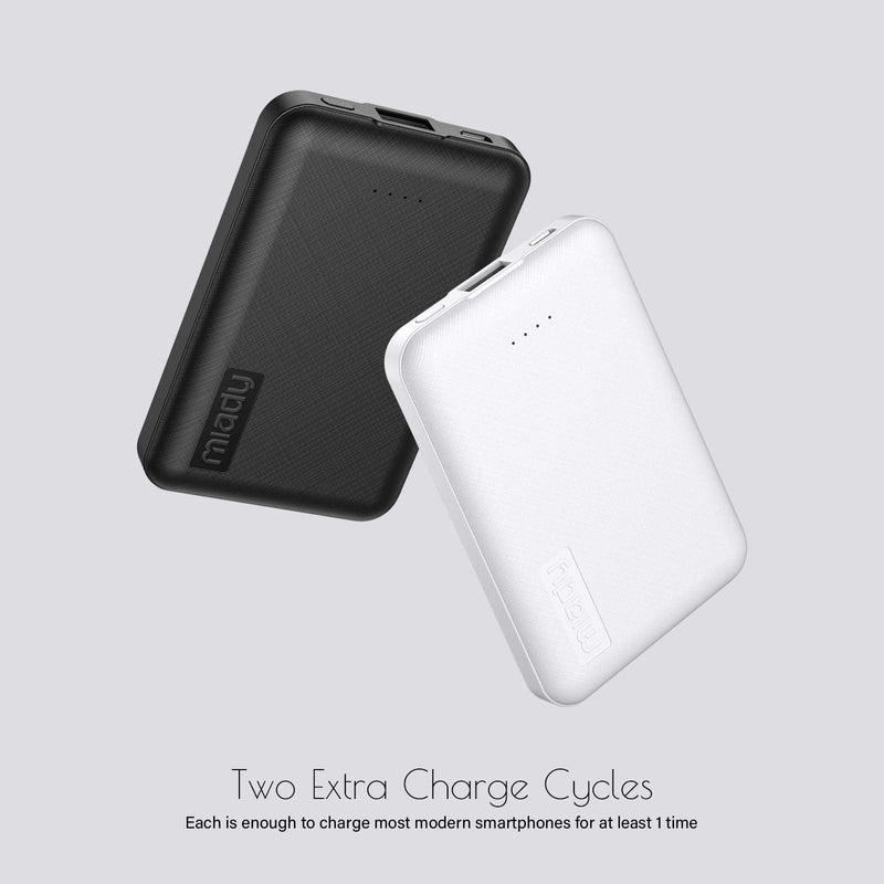 Miady 2-Pack 5000mAh Mini Portable Charger, 5V 2.4A USB-C Output Fast Charging Battery Pack Travel Small Power Bank Phone Charger Compatible with iPhone 16/15 Samsung S24/S22 Google iPad Android etc White+Black