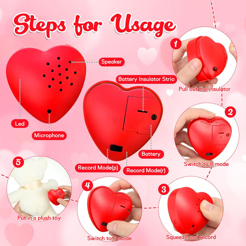 Copkim 6 Pcs 20 Seconds Valentine's Voice Recorder for Stuffed Animal Heart Shape Sound Recorder Push Button Recordable Device Sound Module for Gift Recording Voice Message(Red, Rose Red, Pink) Red, Rose Red, Pink