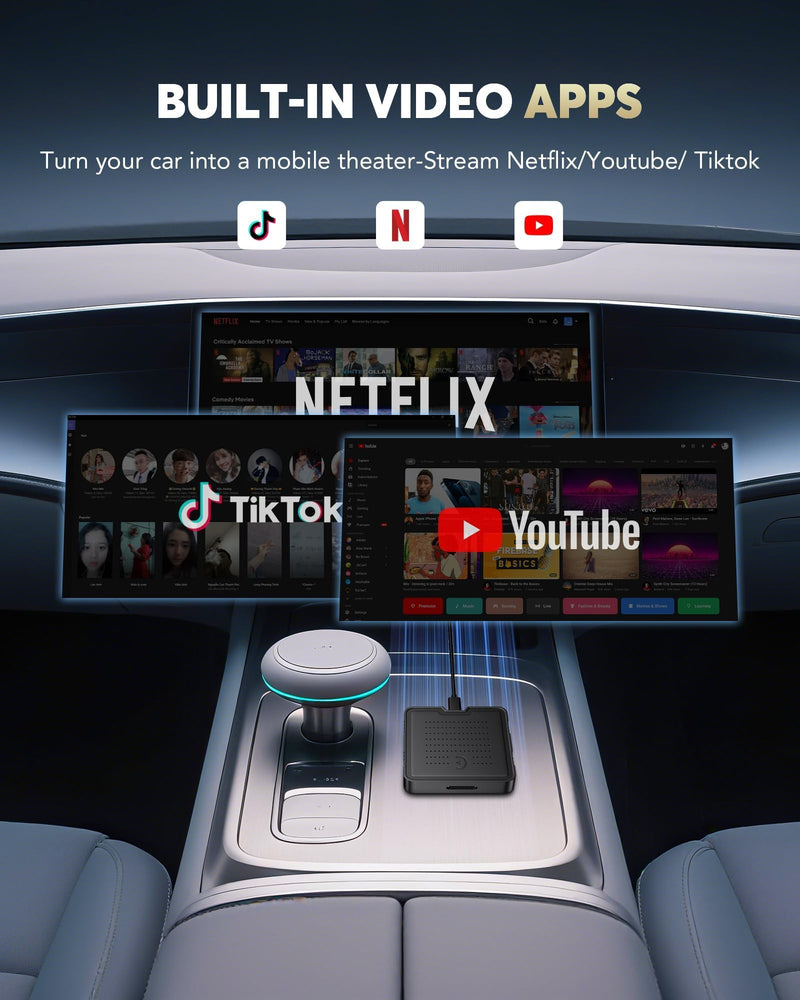 2-in-1 Wireless CarPlay Adapter for Streaming Netflix/YouTube/TikTok/TF Card, 2025 Magic Video AI Box & Android Auto Dongle, Plug & Play, Fit with iPhone 8+/iOS10+/Android 11+