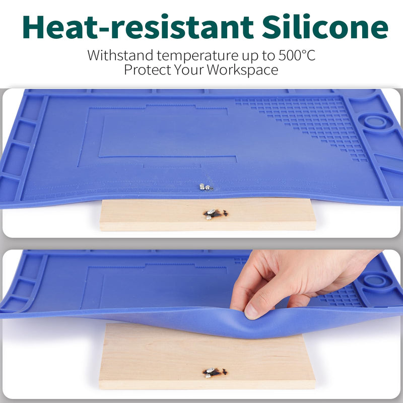 YIHUA M170 Heat Resistant Soldering Mat 440×310×6mm Soldering Pad with Storage Slots, Integrated Ruler, Magnetic Zones, PCB Slot and Flexible Soft Silicone Soldering Mat 440x310mm