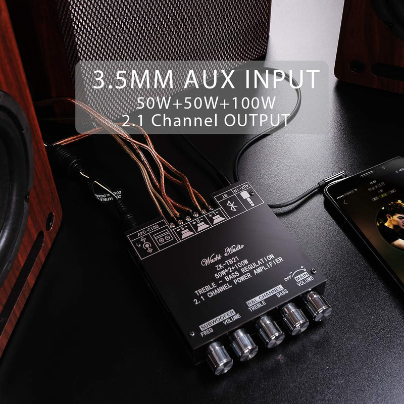 [AUSTRALIA] - 50W+50W+100W 2.1 Channel Subwoofer Amplifier Board with Treble and Bass Control, Dual TPA3116 Chip, DC 12-24V, Bluetooth and AUX Inputs, DIY Wireless Speakers AMP Board, Password Free (ZK-TB21) ZK-TB21(excluding power adapter) 