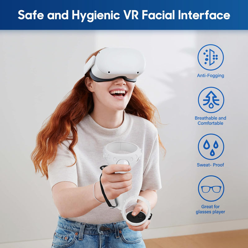 Extended Batteries Openning Grips Plus VR Facial Interface Braket with Face pad Cushion replacement for Oculus Meta Quest 2 Removable Facial Interface Frame Foam Face Covers Replacement VR Accessories Frame with Battery Opening Controller Protector