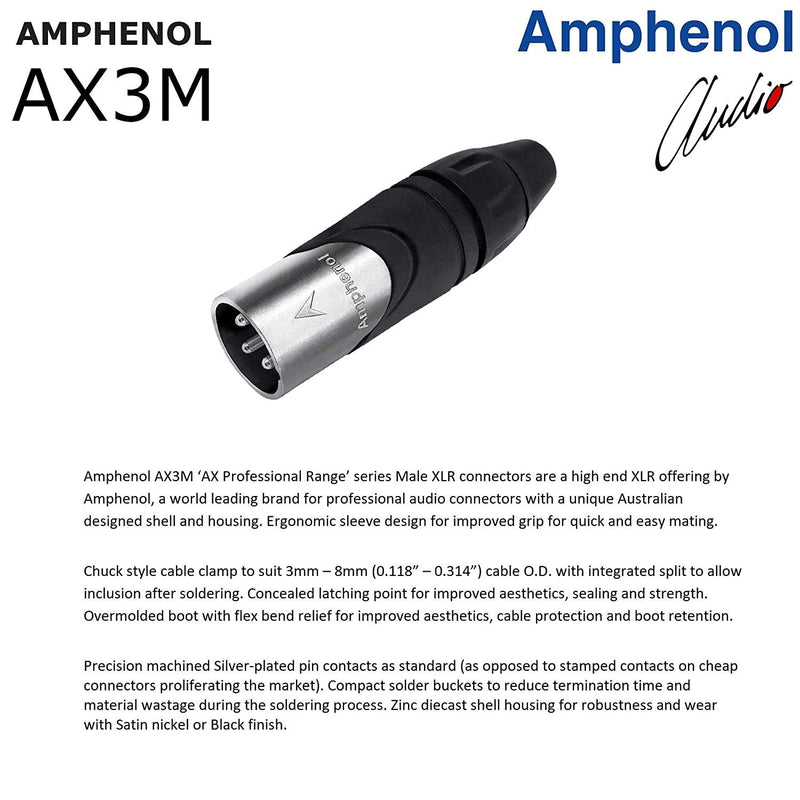 WORLDS BEST CABLES 2 Units - 6 Inch - Canare L-4E6S, Star Quad Balanced Male to Female Microphone Cables with Amphenol AX3M & AX3F Silver XLR Connectors - Custom Made
