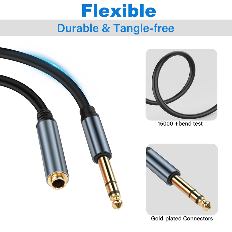 1/4 inch TRS Cable 6.35MM Male to 6.35MM Female Jack Stereo Audio Cable Gold-Plated Quarter inch TRS Instrument Cable for Electric Guitar Bass Amplifier Speaker 0.98ft Length 2Pcs