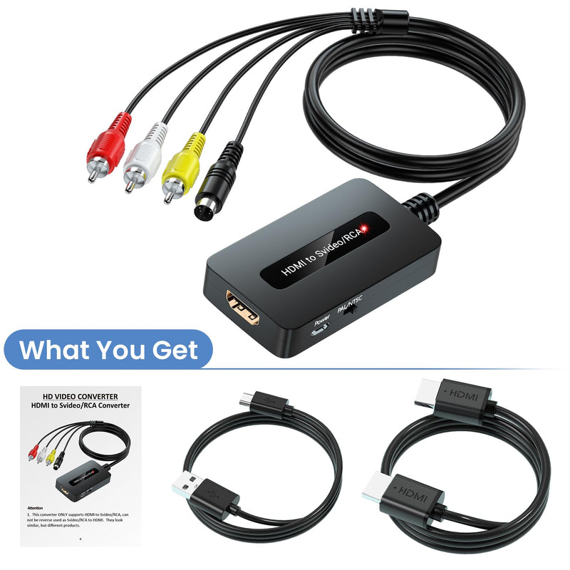 HDMI to S Video RCA Converter, 1080P HDMI to AV Composite S-Video 2 in 1 Converter for DVD/STB/PS3/PS4 to Display on Older TV with Svideo/RCA Inputs(Not Support 4k HDMI)
