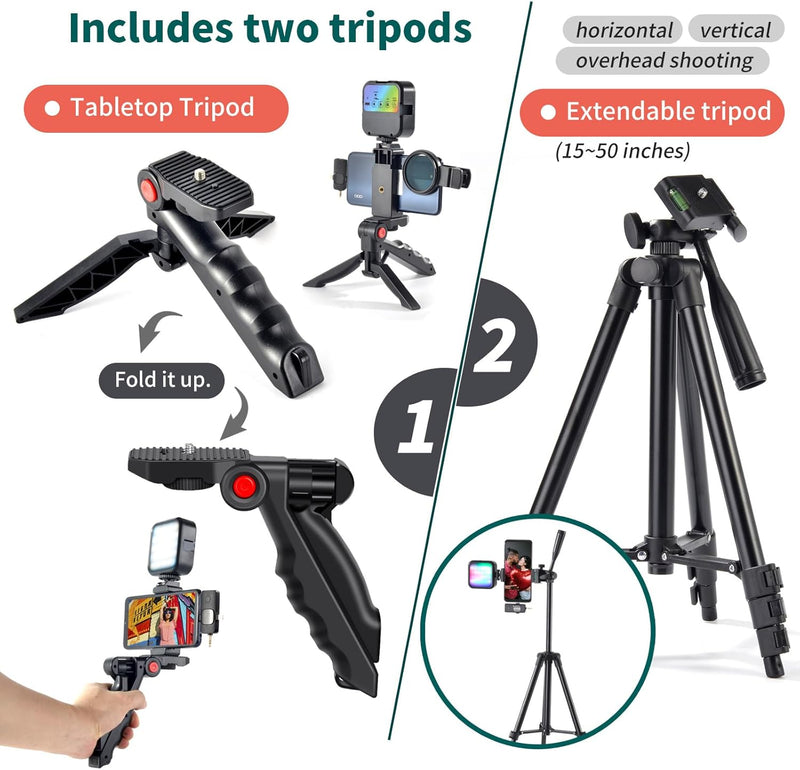 [AUSTRALIA] - YouTube Starter Kit,Vlogging Kit for iPhone Android Phone,Content Creator Kit for Blogger Vlogging Camera Kit with MicrophoneLED lightCPL lensRemote Control 
