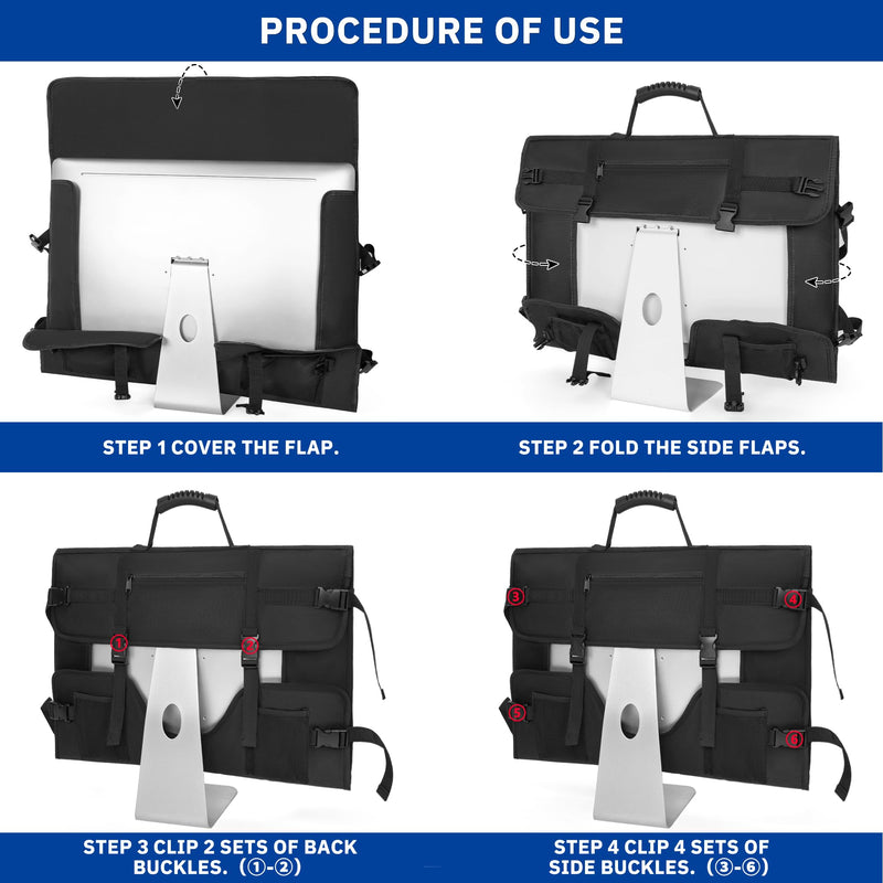 Monitor Carrying Case for 27'' LCD Screens Compatible with iMac 27 | Padded Protective Travel Bag with Handle & Multiple Pockets, Desktop Monitor Dust Cover for Moving, Business Trip Without Strap For 27" Screen