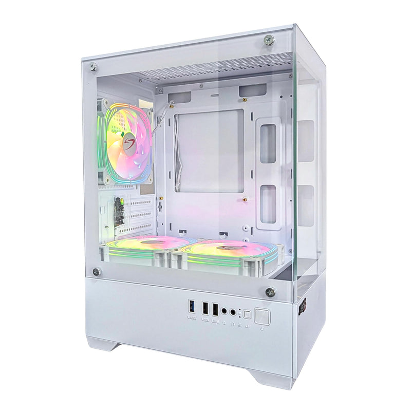 Evo X Gaming PC Case, White, Tempered Glass Panels, 3 ARGB Fans Included, Micro-ATX Computer Case, Gaming Chassis