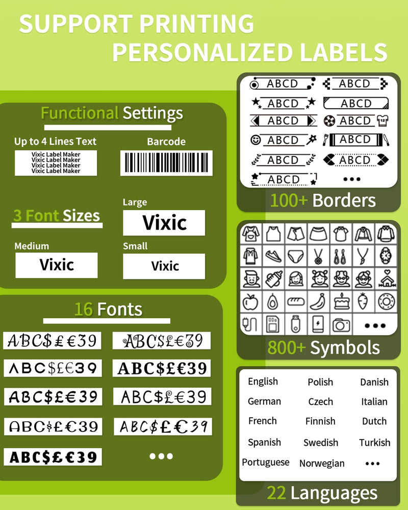 [AUSTRALIA] - Label Maker Machine with-Tape, H1100 Handheld Label Maker Portable Labeler with Backlight Screen Keyboard for Home School Office Organization, Multiple Fonts Symbols Borders Easy to Use Inkless Label Maker with 1 Tape Green 