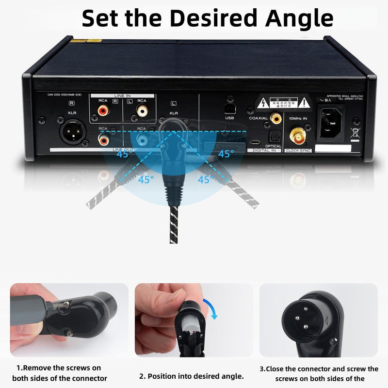 Right Angle XLR Cable,2-Pack Adjustable-Angle Male to Straight Female Microphone Cable,Short XLR Microphone Cable 90 Degree Adapter for Mic Mixer, Recording Studio, Podcast-1FT Angle Male-1FT Black