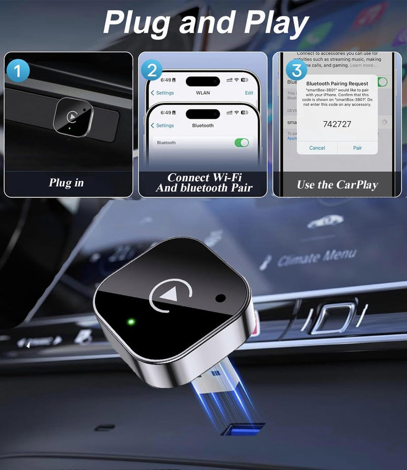 [AUSTRALIA] - Wireless CarPlay Adapter & Android Auto Dongle, Fast Auto-Connect, Compact Plug & Play Wireless CarPlay Converter for iPhone & Android, USB/USB-C, No Delay, Seamless Reconnection (Black) 